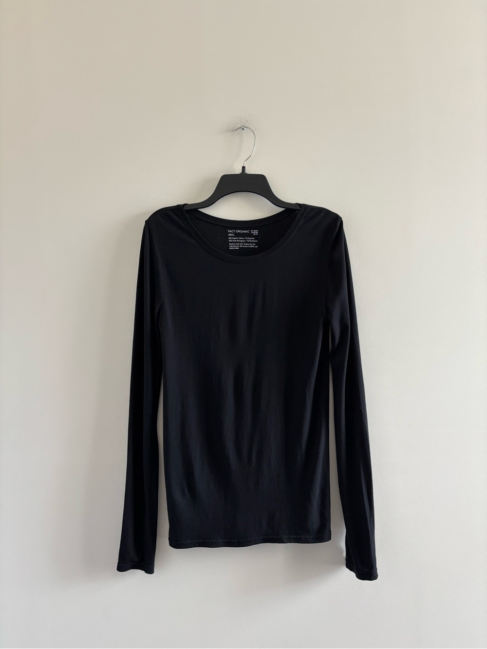Pact T-Shirt Long Sleeve Black Organic Cotton Soft Womens S Casual Minimalist